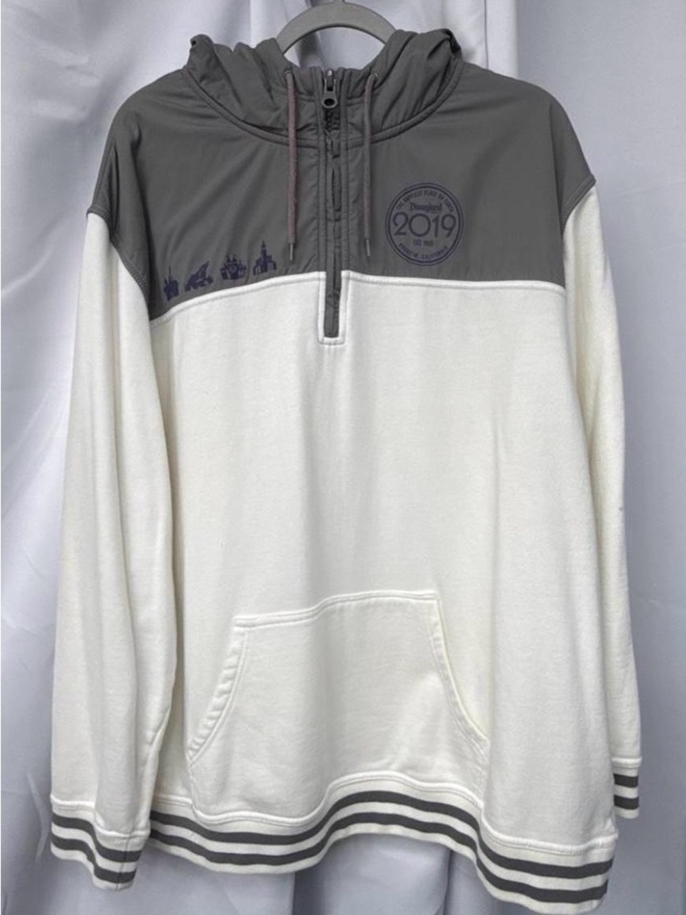 Men's Disney Half-Zip Hooded Pullover in Gray and White